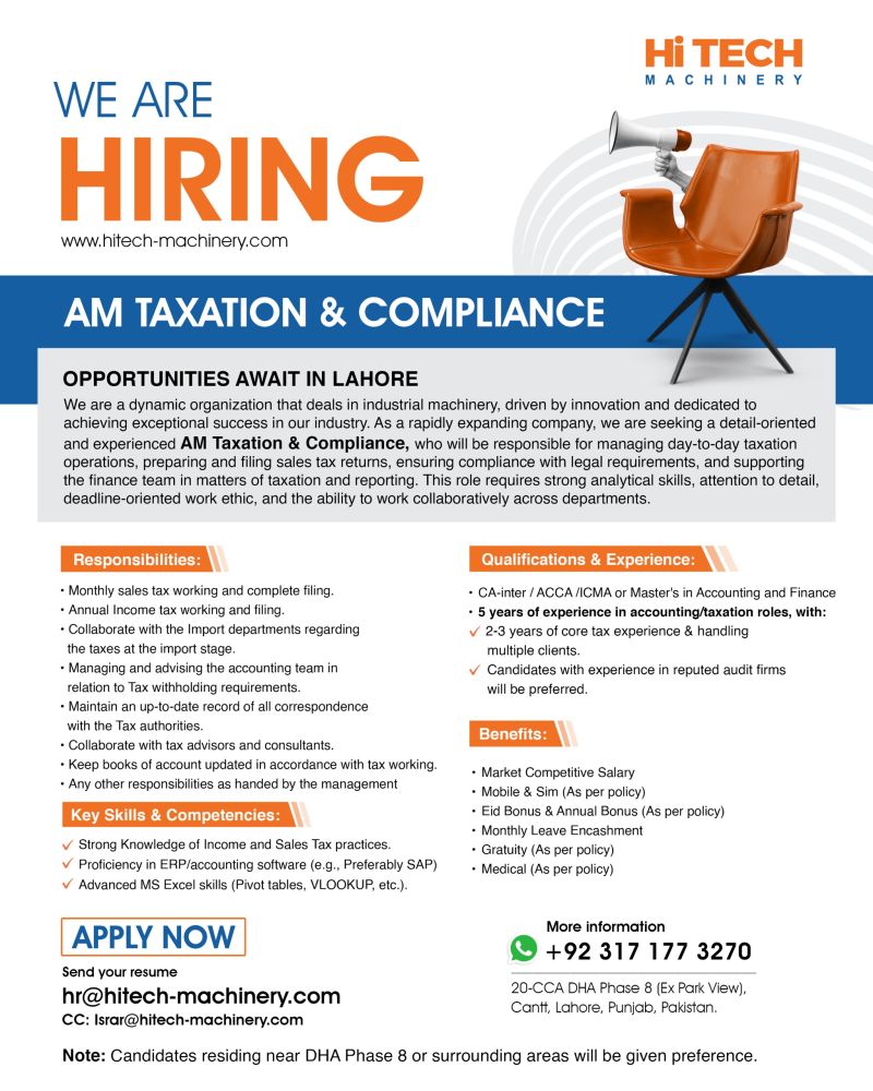 HiTech Machinery Jobs AM Taxation & Compliance  1