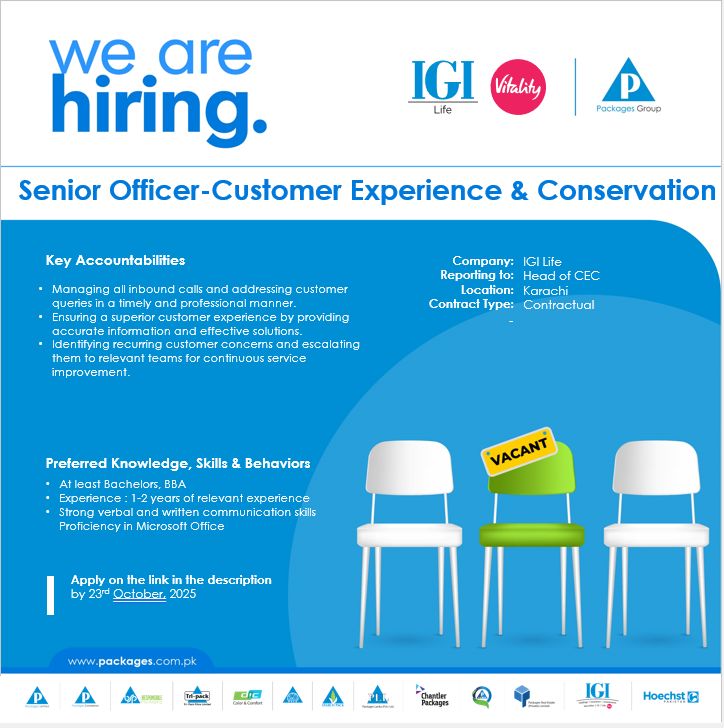 IGI Life Insurance Limited Jobs Senior Officer Customer Experience & Conservation 1