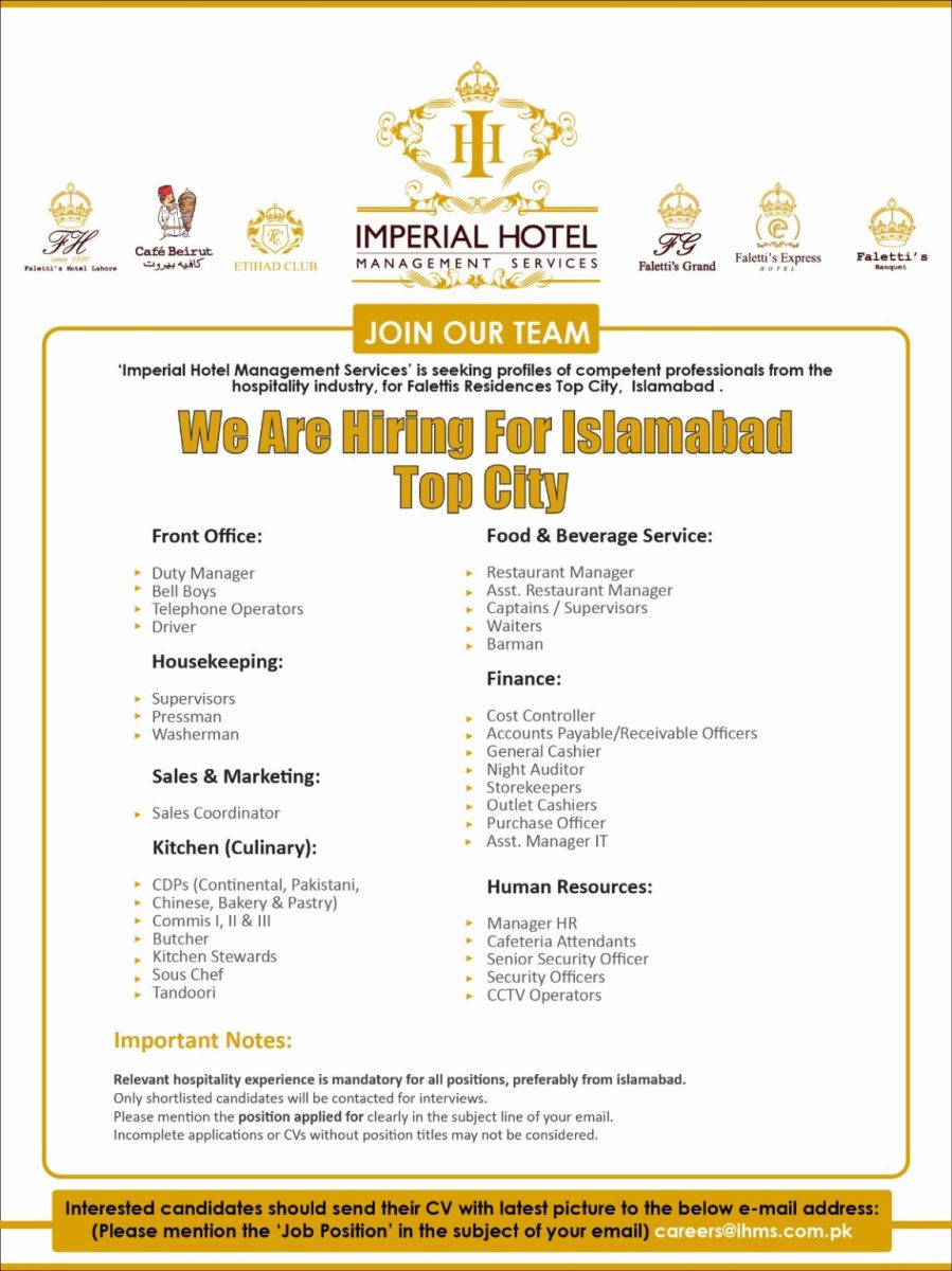 Imperial Hotel Management Services Jobs October 2025 1
