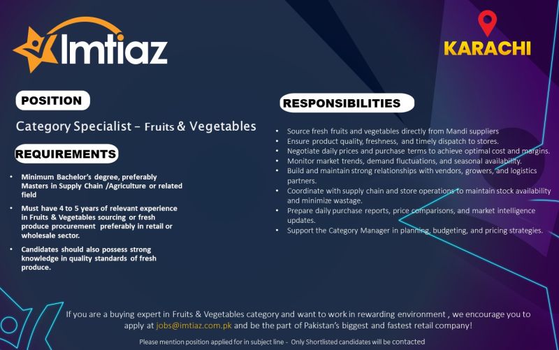 Imtiaz Super Market Jobs Category Specialist 1