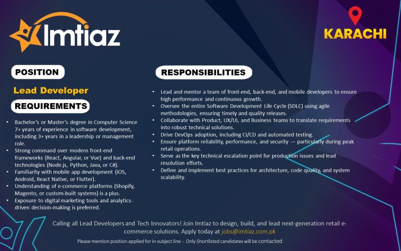 Imtiaz Super Market Jobs Lead Developer 1