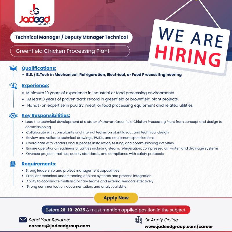 Jadeed Group Of Companies Jobs Technical Manager / Deputy Manager Technical 1
