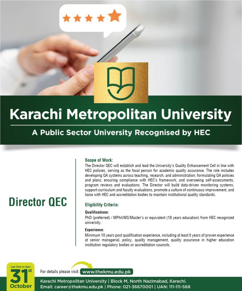 Karachi Metropolitan University Jobs Director QEC 1