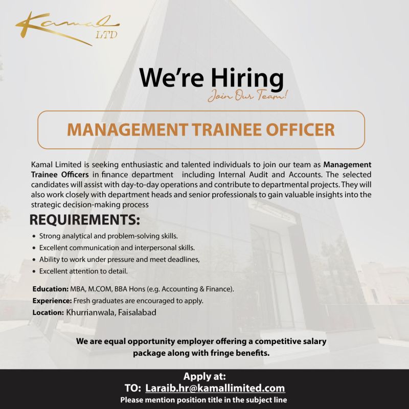 Kamal Limited Jobs Management Trainee Officer 1