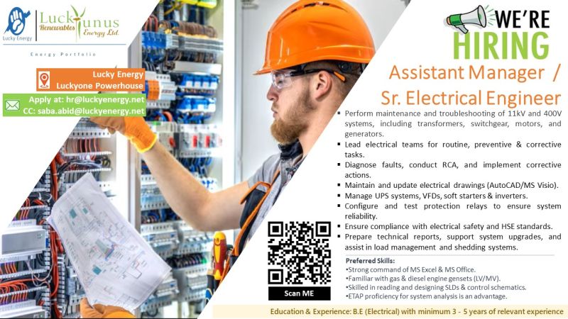 Lucky Yunus Renewables Energy Limited Jobs Assistant Manager / Sr Electrical Engineer 1