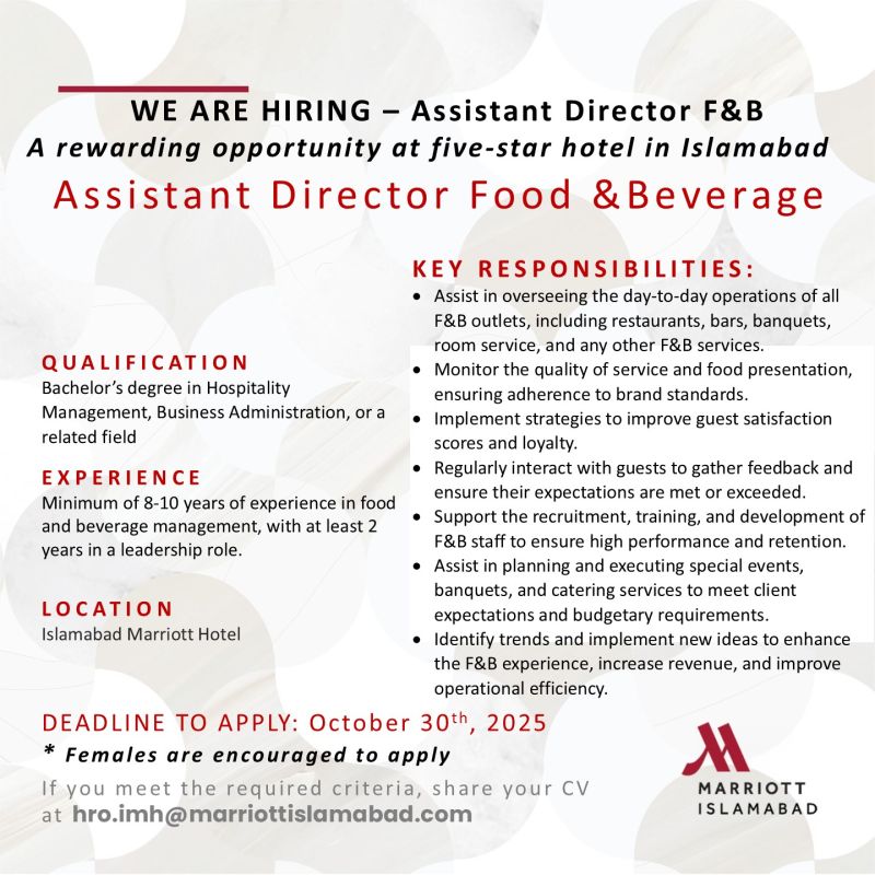 Islamabad Marriott Hotel Jobs October 2025 1