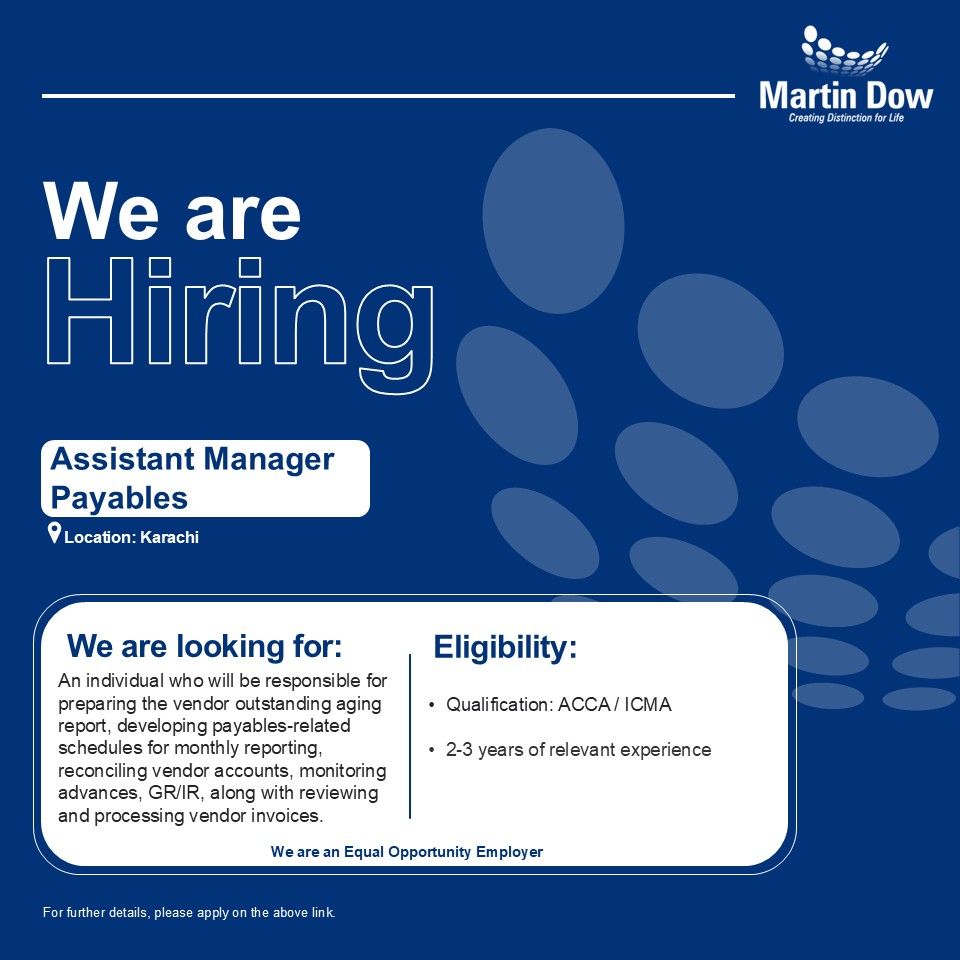 MartinDow Limited Jobs Assistant Manager Payables 1