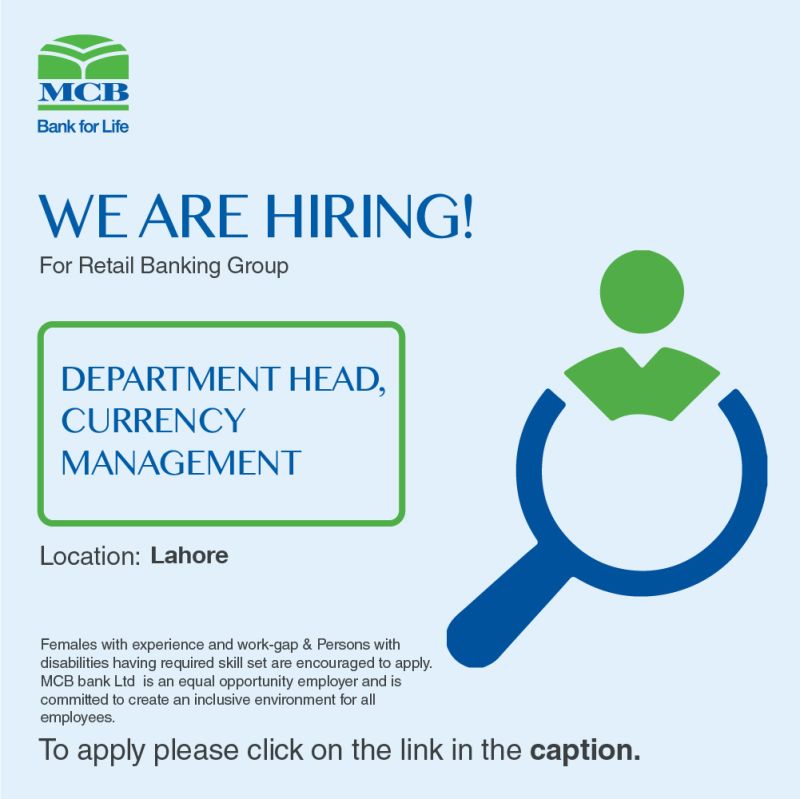MCB Bank Limited Jobs Department Head Currency Management 1