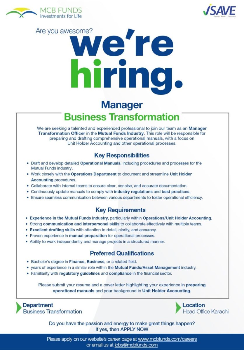 MCB Funds Jobs Manager Business Transformation 1