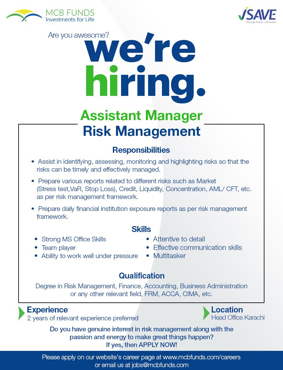 MCB Funds Jobs Assistant Manager Risk Management 1