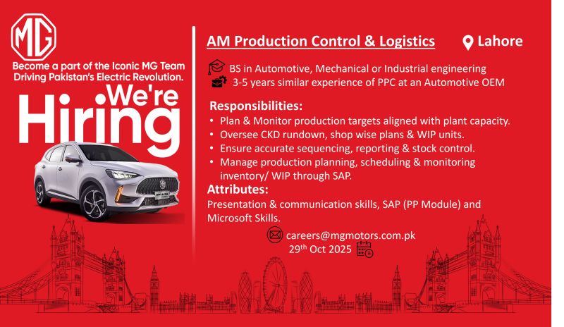 MG Motors Jobs AM Production Control & Logistics 1