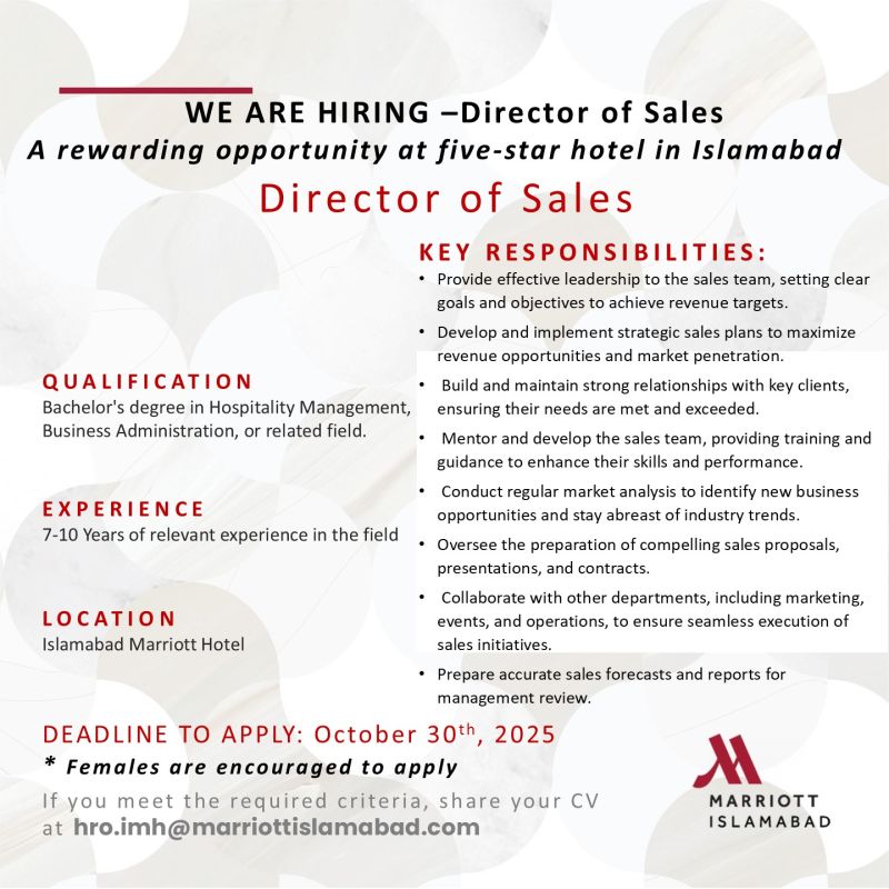 Islamabad Marriott Hotel Jobs October 2025 2