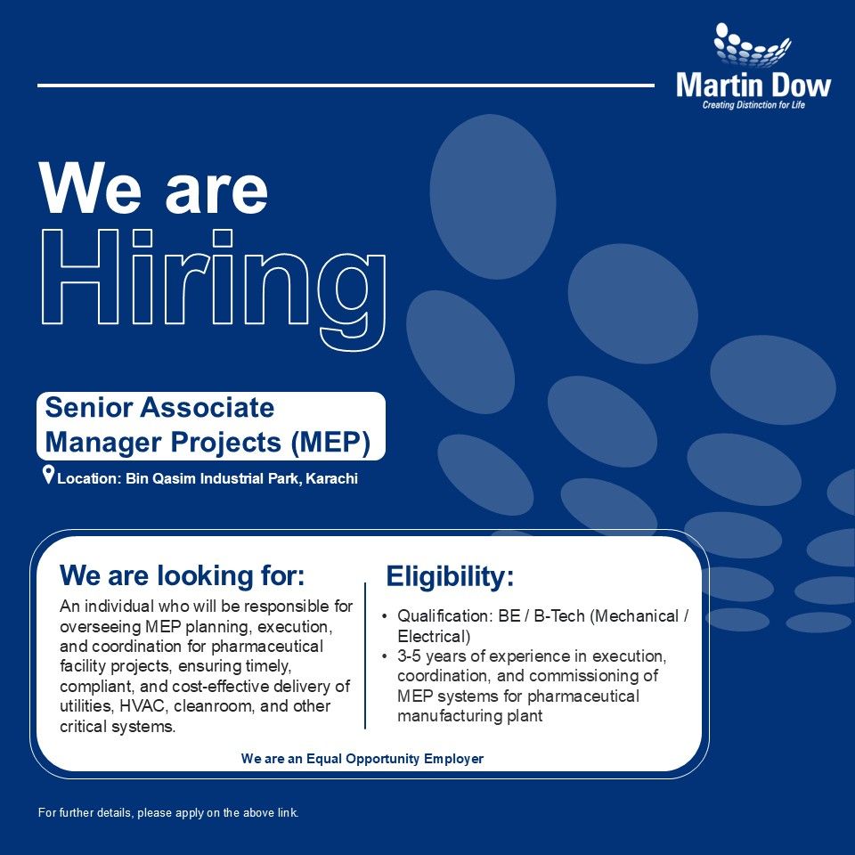 Martin Dow Limited Jobs Senior Associate Manager Projects (MEP) 1
