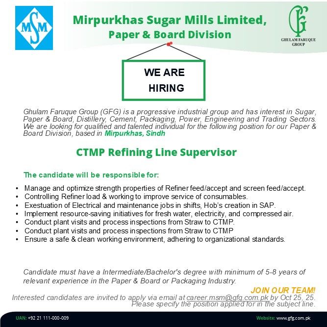 Mirpurkhas Sugar Mills Limited Jobs October 2025 2
