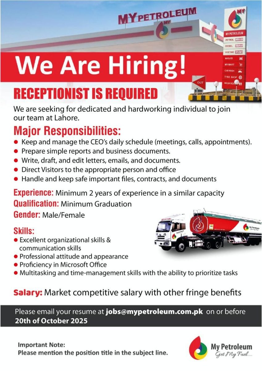 My Petroleum Pvt Ltd Jobs Receptionist 2