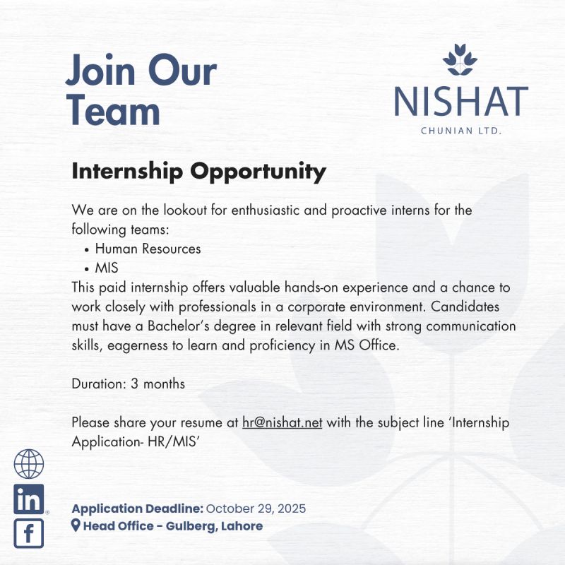 Nishat Chunian Limited Internship October 2025 1