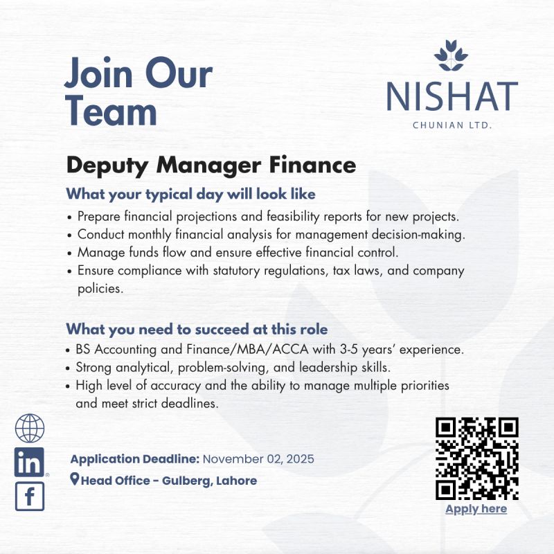Nishat Chunian Limited Jobs Deputy Manager Finance 1