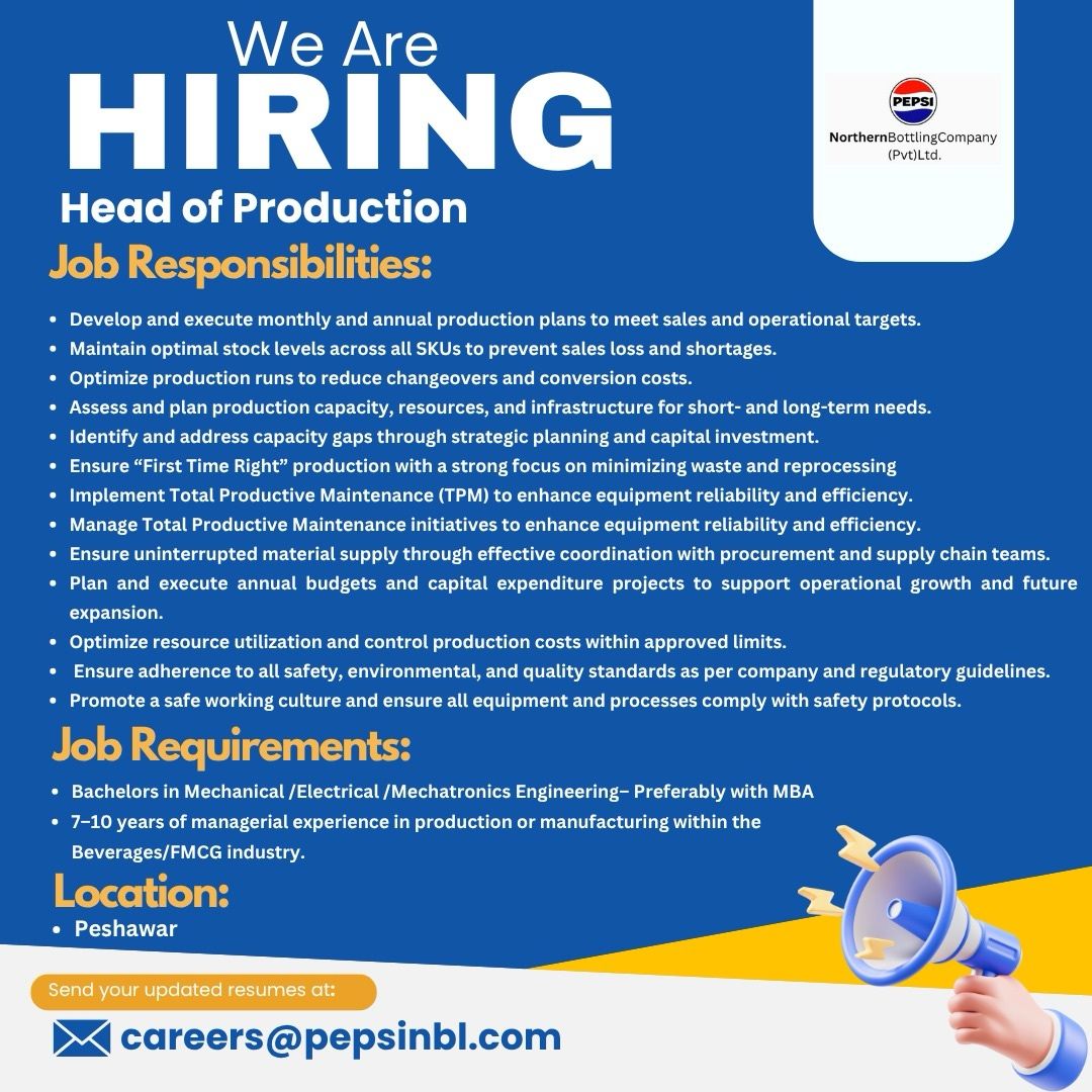 Northern Bottling Company Pvt Ltd Jobs Head of Production 1