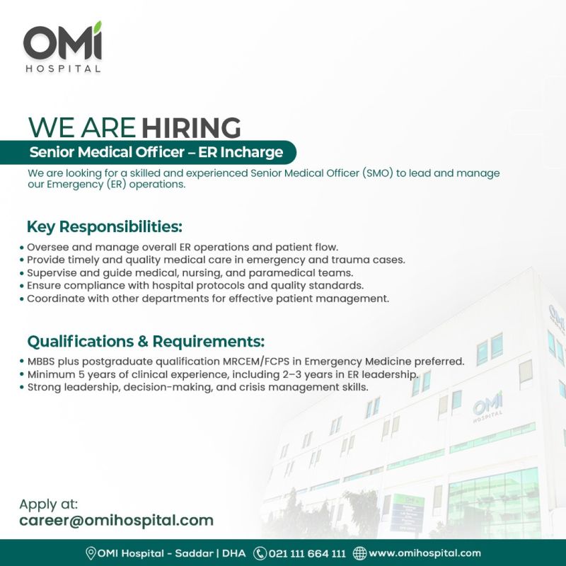 OMI Hospital Jobs Senior Medical Officer ER Incharge 1