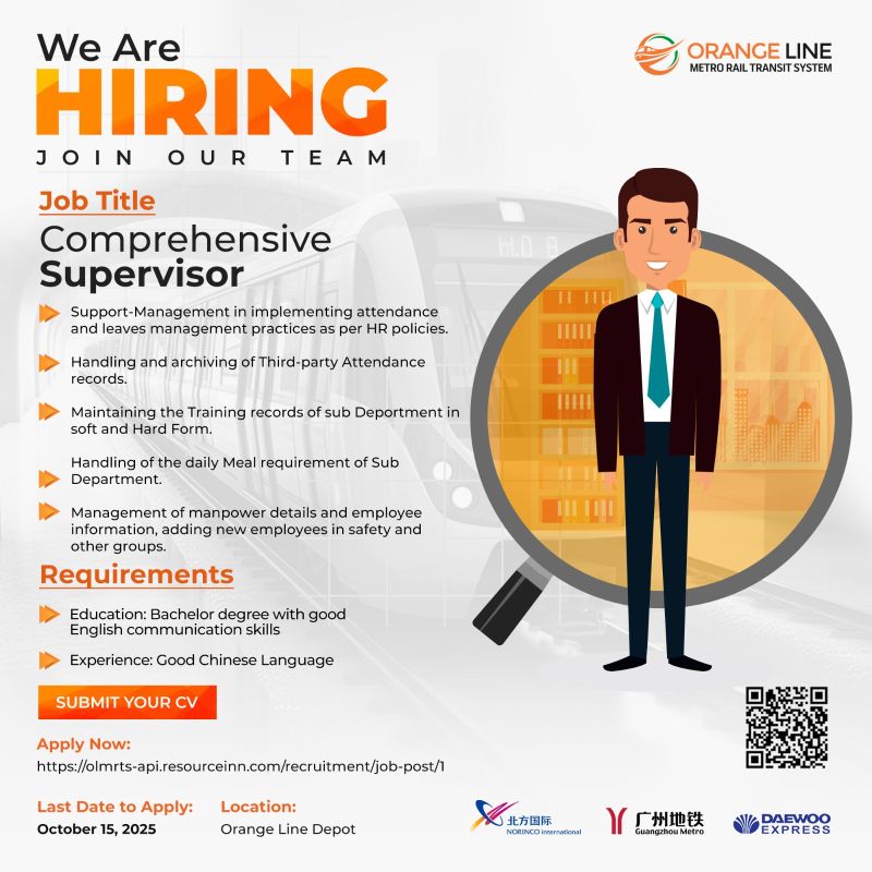 Orange Line Metro Rail Transit System (OLMRTS) Jobs Comprehensive Supervisor 1