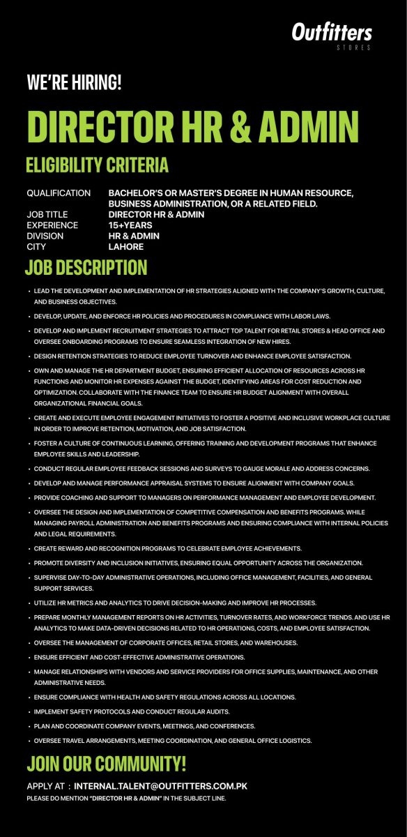 Outfitters Stores Pvt Ltd Jobs Director HR & Admin 1
