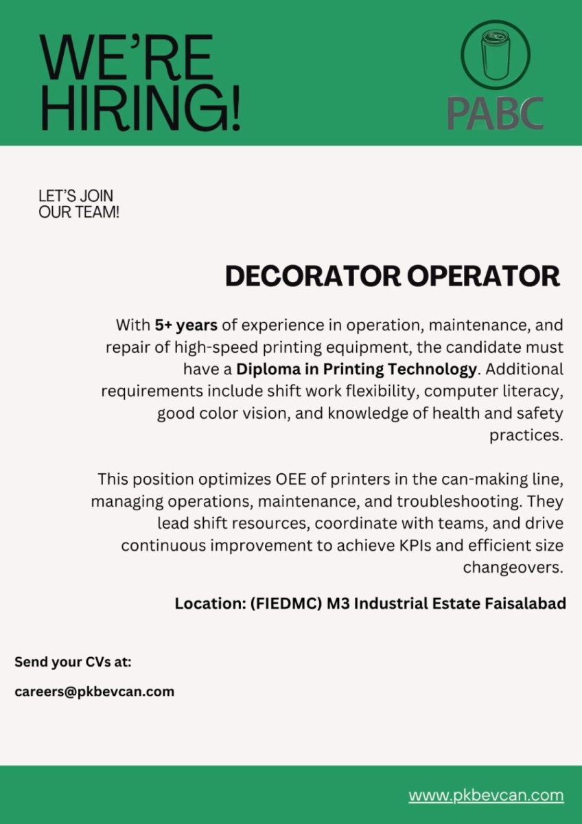 Pakistan Aluminium Beverage Cans Limited PABC Jobs Decorator/Printing Machine Operator 1