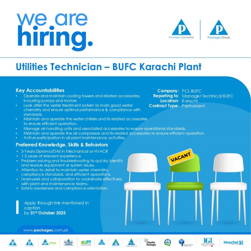 Packages Limited Jobs Utilities Technician 1