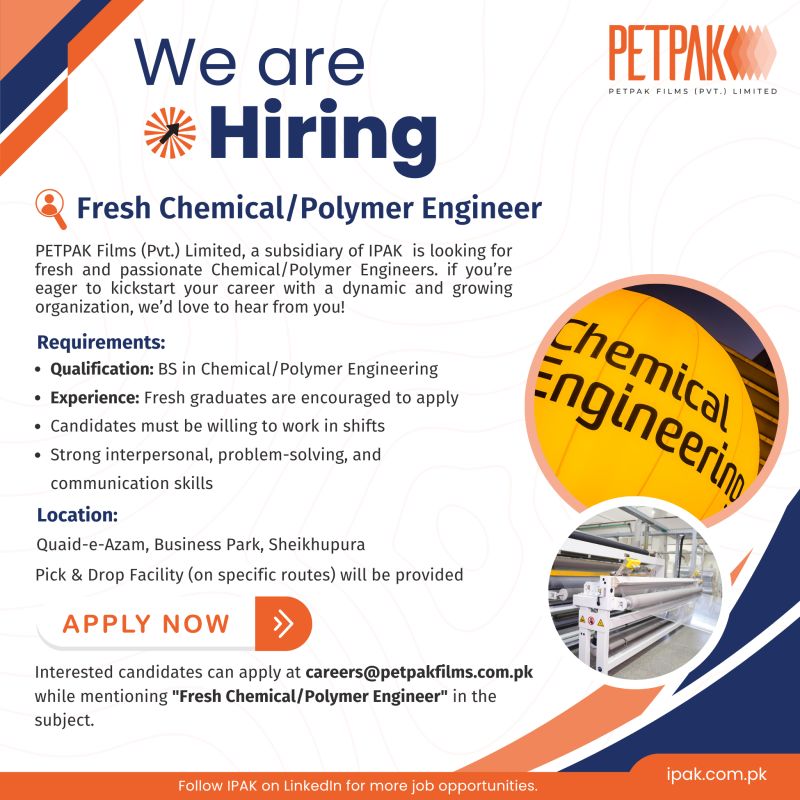 PETPAK Films (Pvt) Limited Jobs Chemical/Polymer Engineers 1