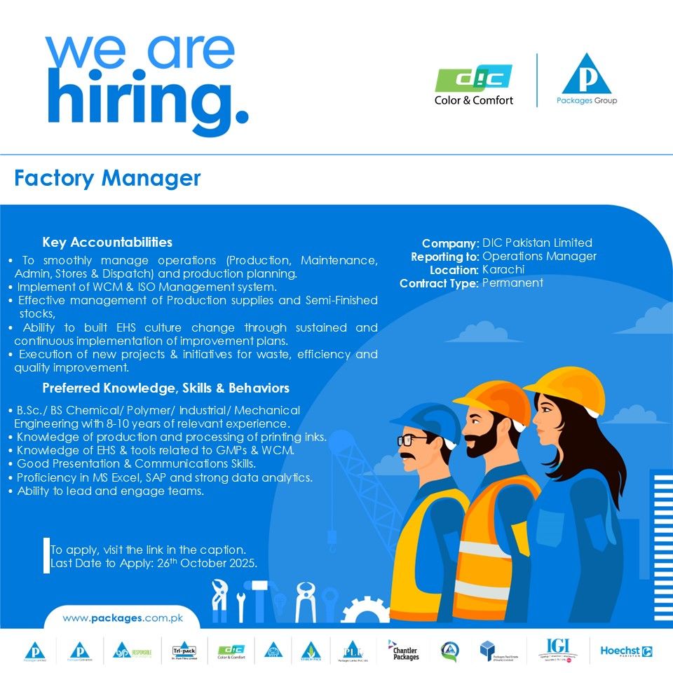 DIC Pakistan Limited Jobs Factory Manager 1