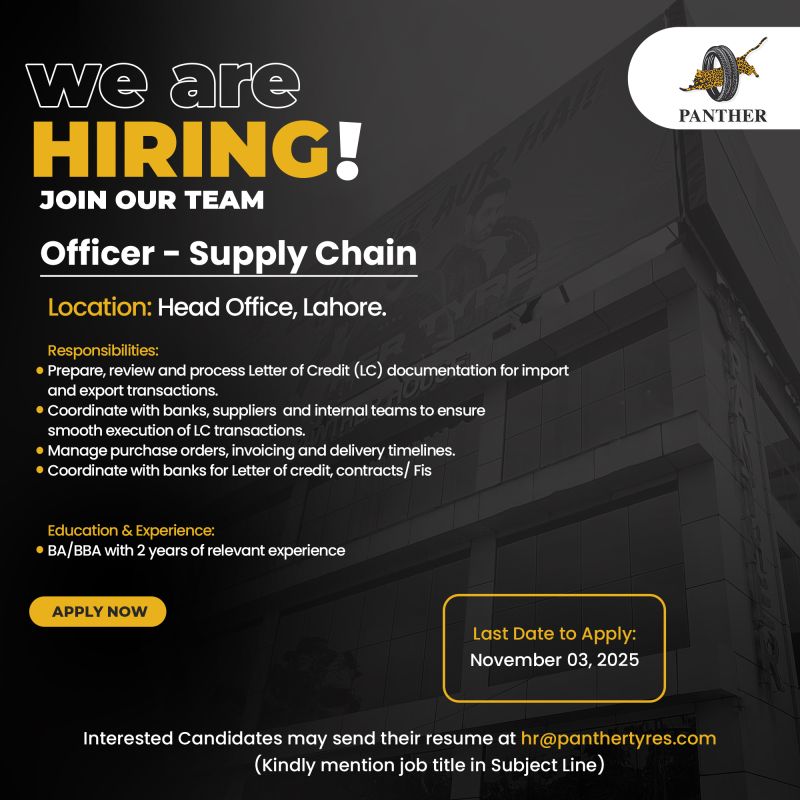 Panther Tyres Limited Jobs Officer Supply Chain 1