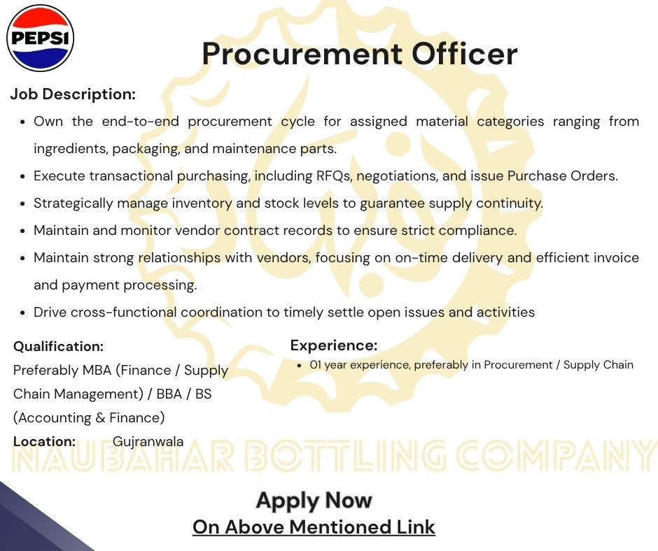 Naubahar Bottling Company Jobs Procurement Officer 1