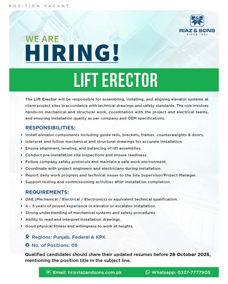 Riaz & Sons Jobs Lift Erectors 1