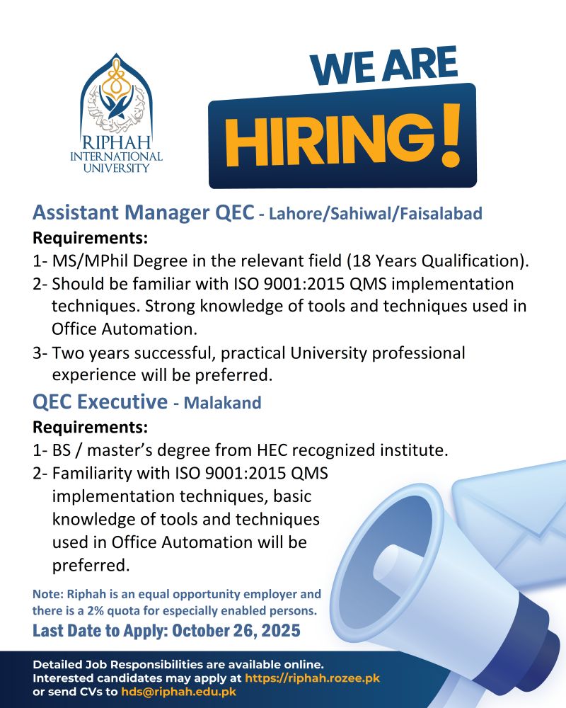 Riphah International University Jobs October 2025 1