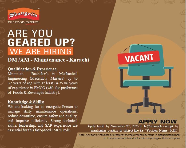 Shangrila Foods Private Limited Jobs DM / AM Maintenance 1