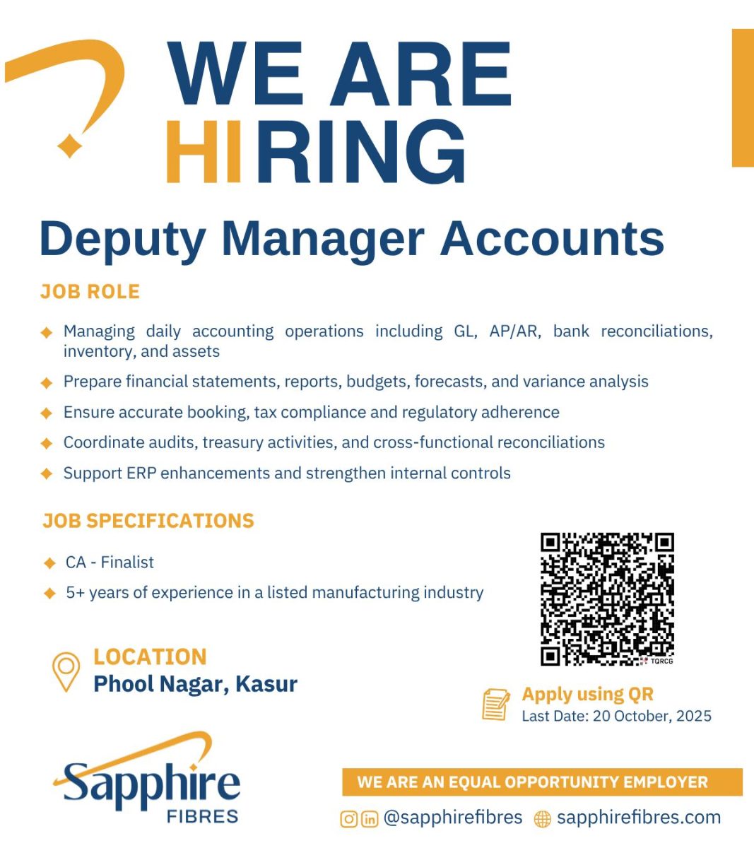 Sapphire Fibres Limited Jobs Deputy Manager Accounts  1