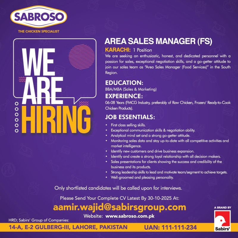 Sabroso Pakistan Jobs Area Sales Manager 1