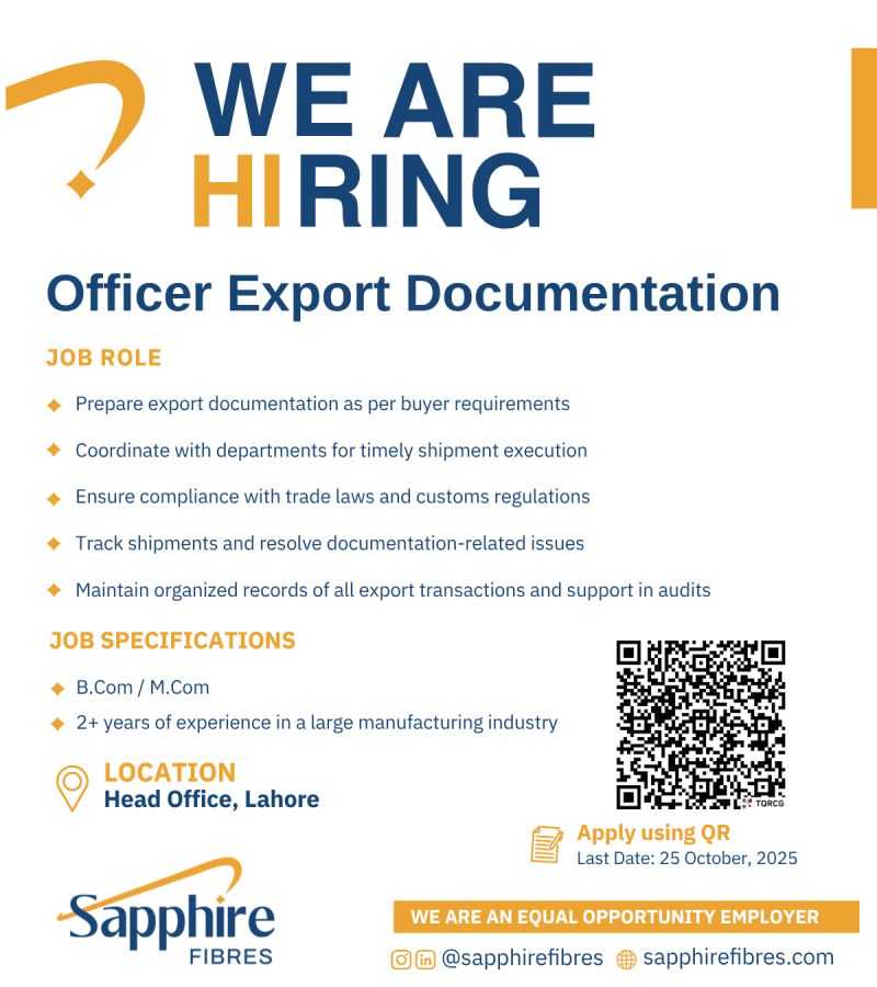 Sapphire Fibres Limited Jobs Officer Export Documentation 1