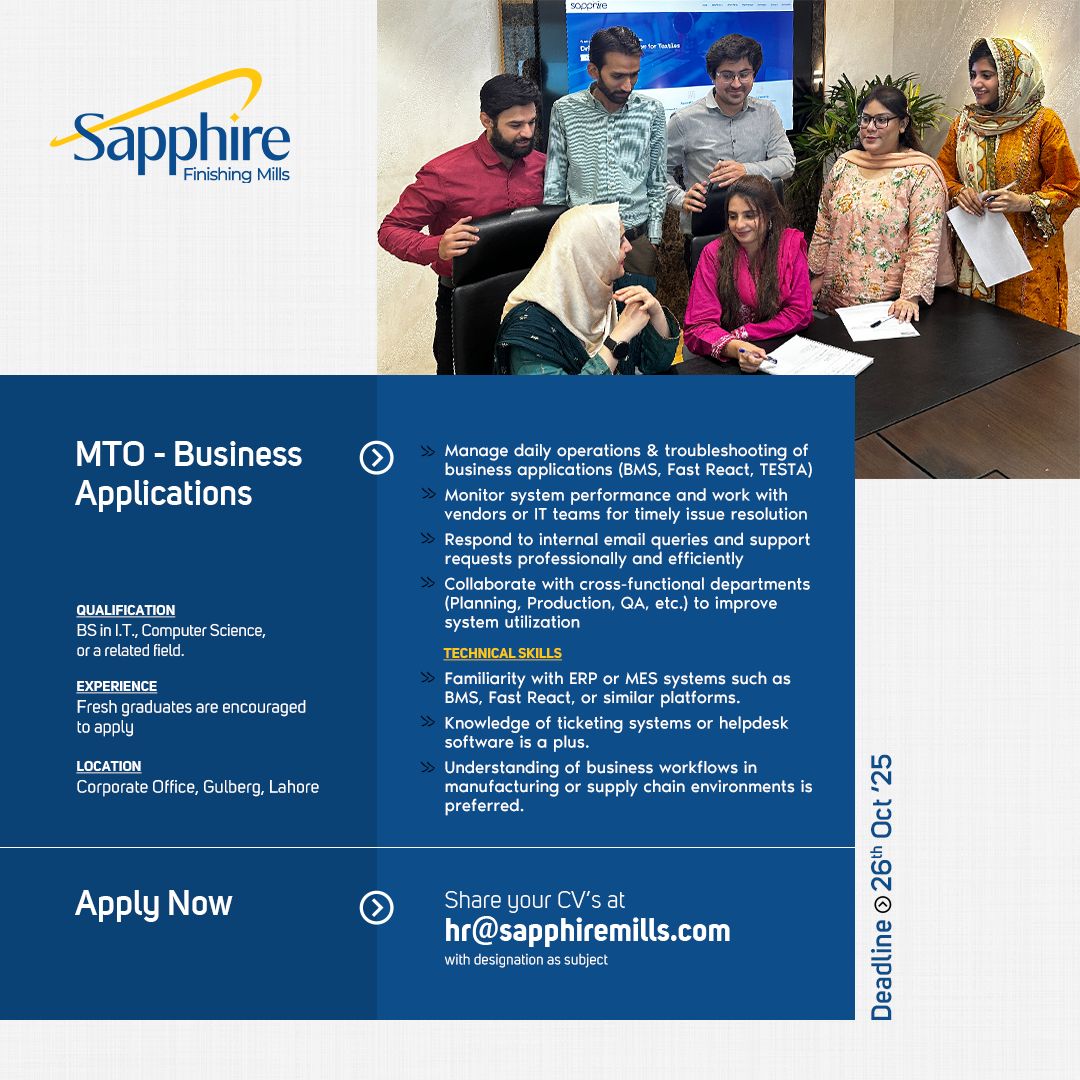 Sapphire Finishing Mills Jobs MTO Business Applications 1