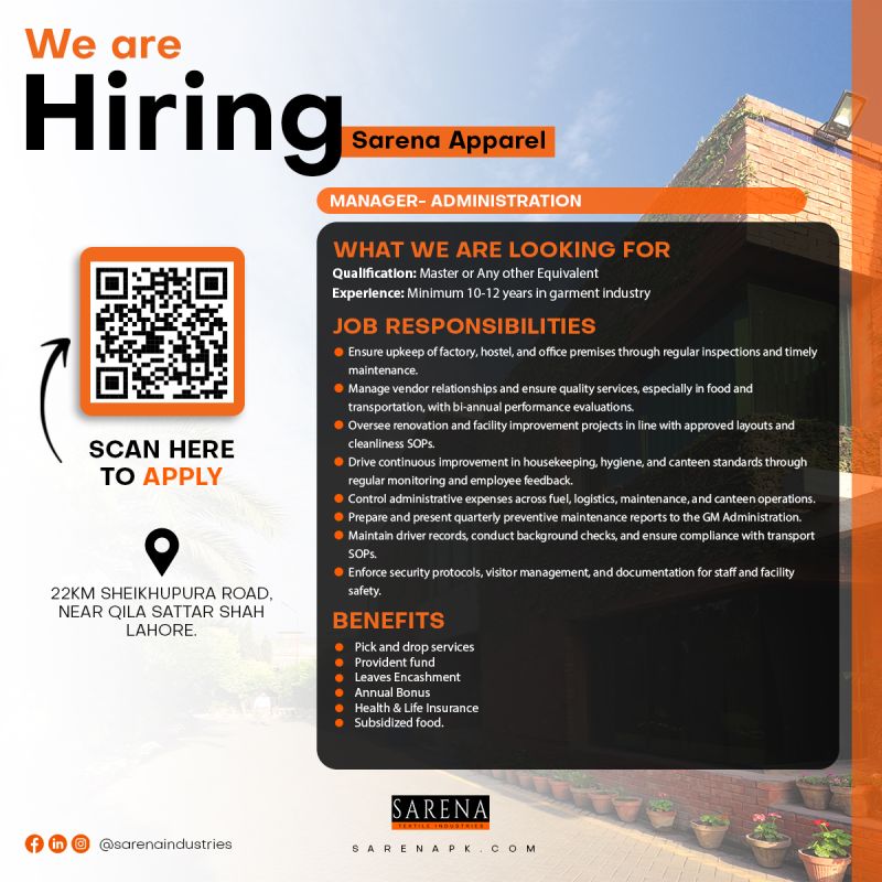 Sarena Textile Industries Jobs Manager Administration 1