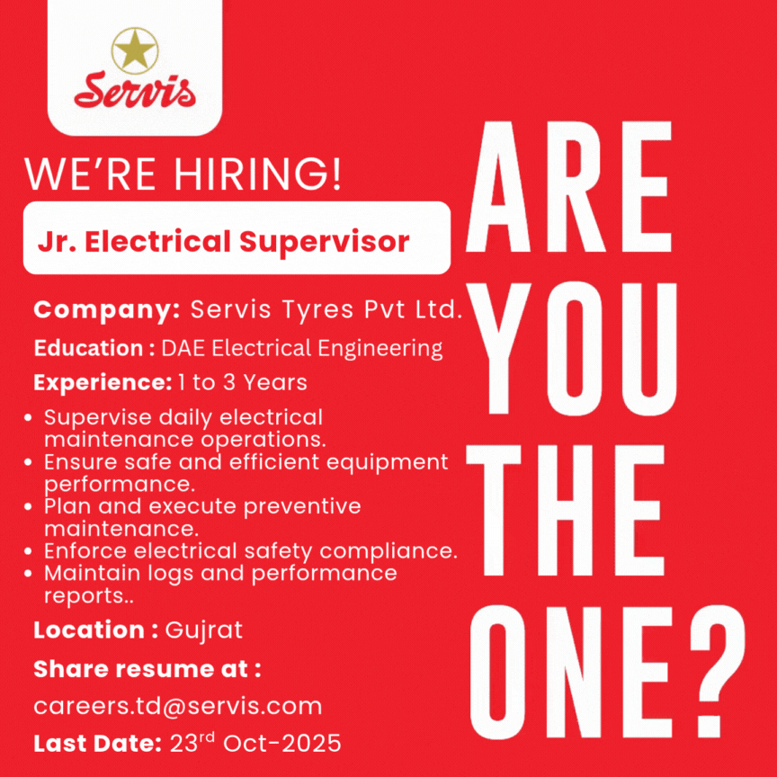 Servis Tyres Pvt Ltd Jobs Jr Electrical Supervisor 1