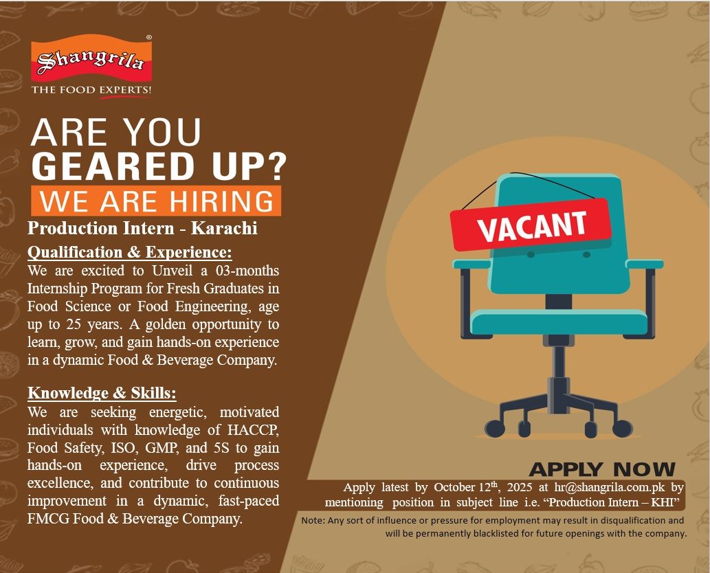 Shangrila Foods (Private) Limited Internship October 2025 1