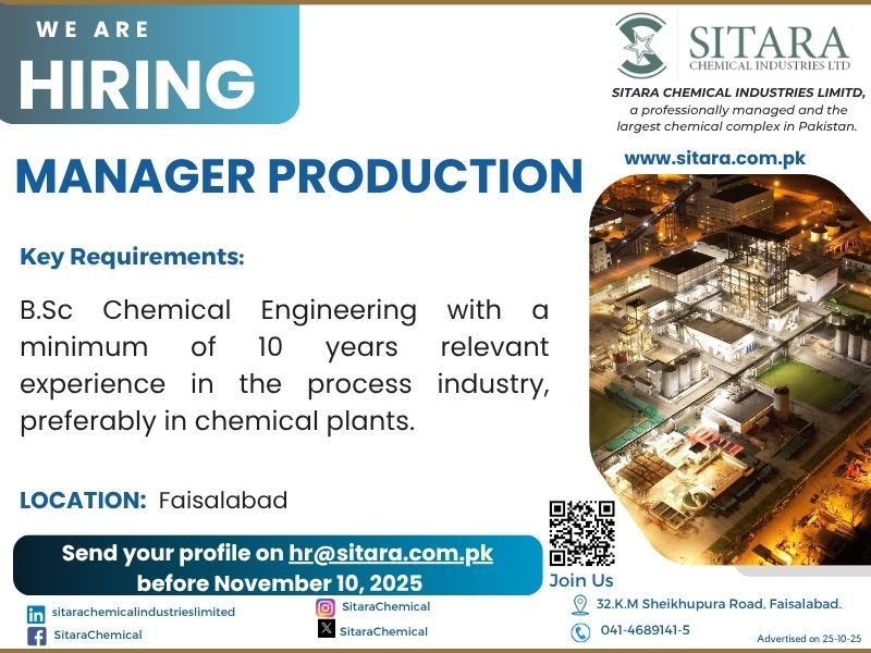Sitara Chemical Industries Limited Jobs Manager Production 1