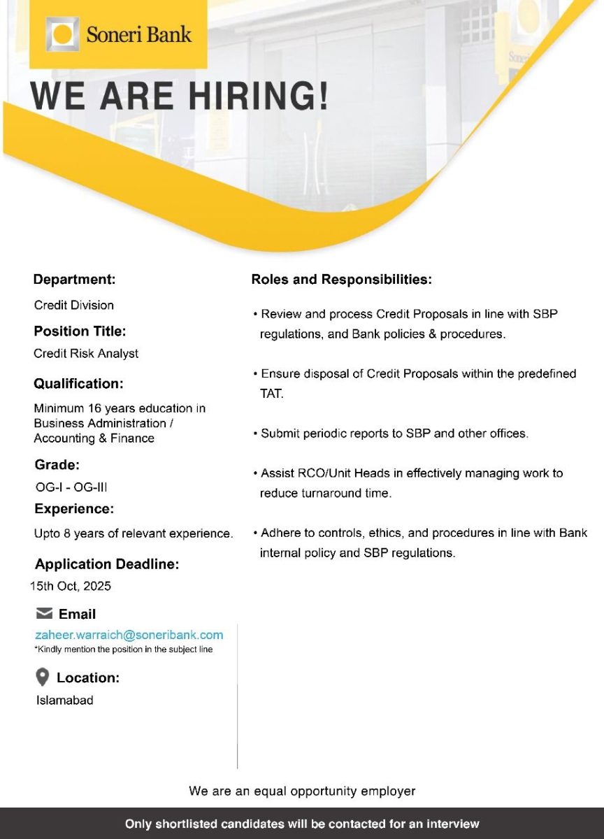 Soneri Bank Limited Jobs Credit Risk Analyst 1