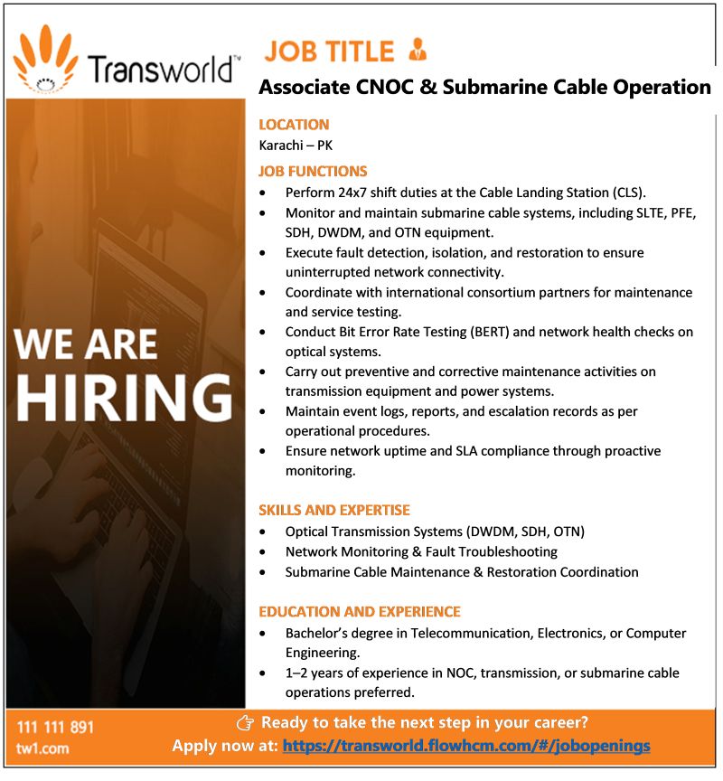 Transworld Associates Jobs Associate CNOC & Submarine Cable Operations 1