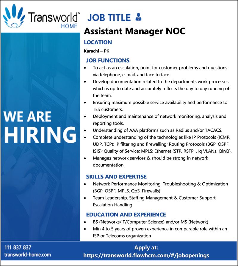 Transworld Home Jobs Assistant Manager NOC 1