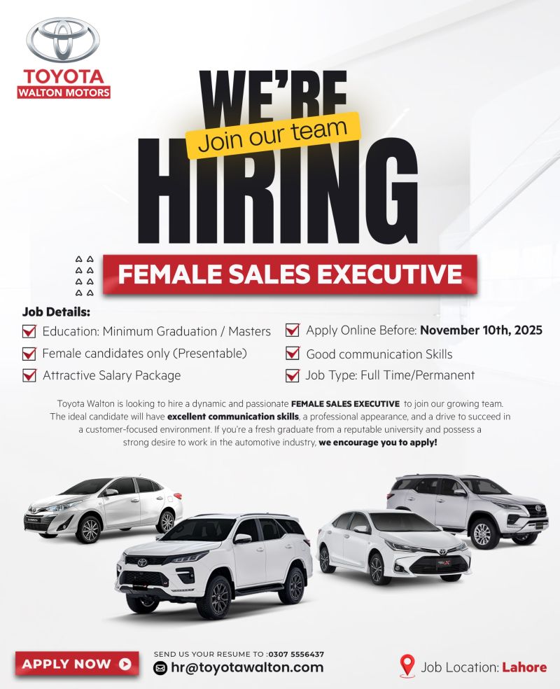 Toyota Walton Motors Jobs Female Sales Executive 1