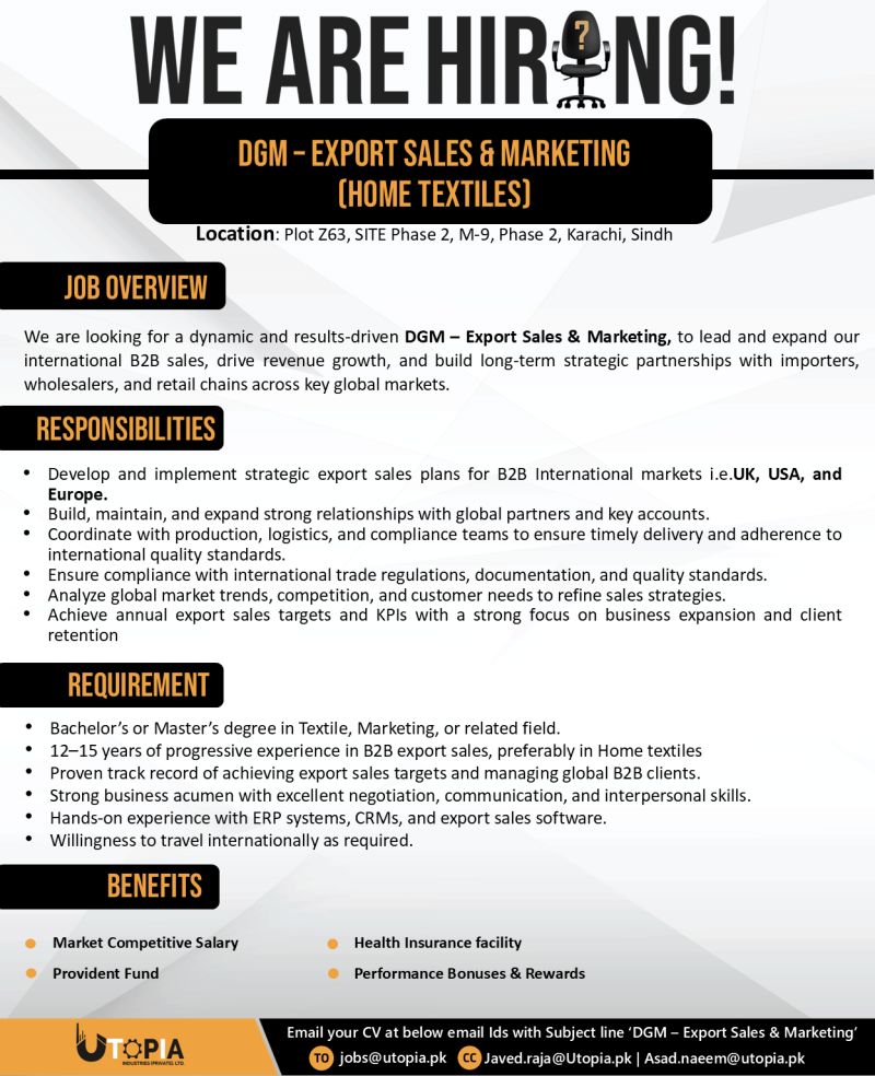 Utopia Industries Pvt Ltd Jobs Export Sales & Marketing 1