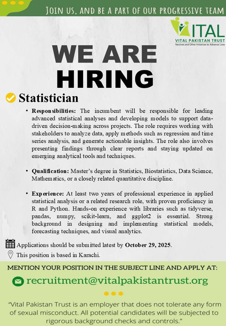 VITAL Pakistan Trust Jobs Statistician 1