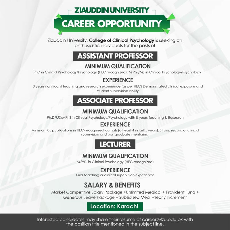 Ziauddin University Jobs October 2025 1