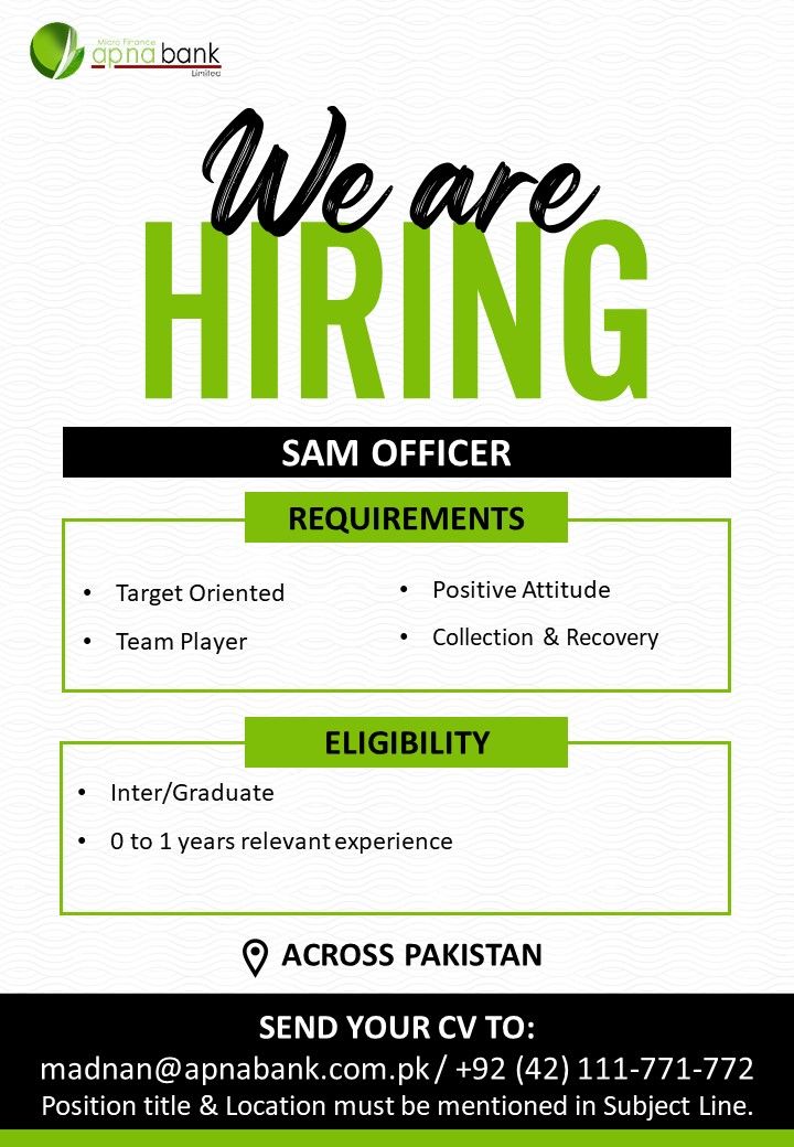 APNA Microfinance Bank Limited Jobs SAM Officer 1